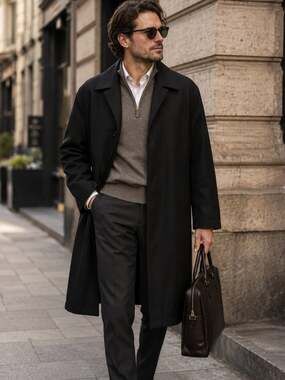Bellissimo Black Car Coat XL Minimalist Overcoat Zip-Out Lining Y2K